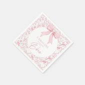 Toile Roze Bow Bloemen 1e Verjaardag Servetten (Hoek)