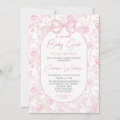 Toile Roze Bow Bloemen Baby shower Uitnodiging (Voorkant)