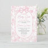 Toile Roze Bow Bloemen Baby shower Uitnodiging (Staand voorkant)