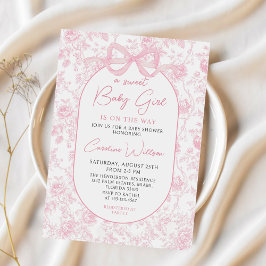 Toile Roze Bow Bloemen Baby shower Uitnodiging