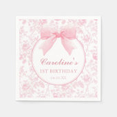 Toile Roze Bow Bloemen Chinoiserie Verjaardag serv Servet (Voorkant)