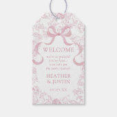 Toile Roze Bow Bloemen Huwelijk Welkom Gift Labels Cadeaulabel (Voorkant)
