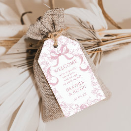 Toile Roze Bow Bloemen Huwelijk Welkom Gift Labels Cadeaulabel