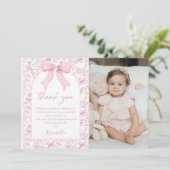 Toile Roze Bow Chinoiserie Bloemen Verjaardag Bedankkaart (Staand voorkant)