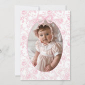 Toile Roze Bow Doop Meisje Fotouitnodiging Kaart (Achterkant)