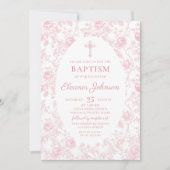 Toile Roze Bow Doop Meisje Uitnodiging (Voorkant)