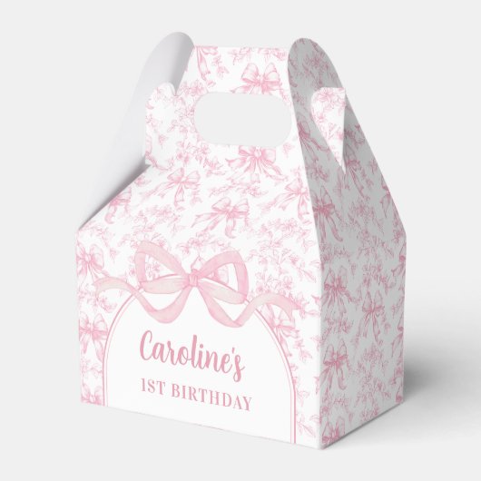 Toile Roze Bow Verjaardag Favoriet Box Bedankdoosjes (Voorkant Zijde)