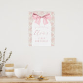 Toile Roze Bow Verjaardag Welkom Teken Poster (Keuken)