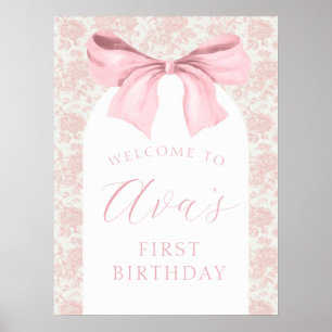 Toile Roze Bow Verjaardag Welkom Teken Poster