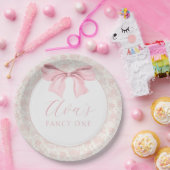 Toile Roze Bow Verjaardagspapier Borden Papieren Bordje (Feest)
