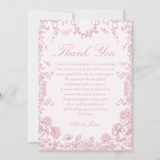 Toile Roze Chinoiserie Bloemen Trouwen Bedankkaart (Voorkant)