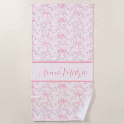 Toile Roze Coquette Bow Wedding Party Strandlaken (Voorkant)