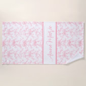 Toile Roze en Witte Coquette Bow Wedding Party Strandlaken (Voorkant)