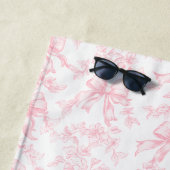 Toile Roze en Witte Coquette Bow Wedding Party Strandlaken (In situ)
