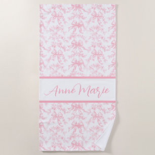 Toile Roze en Witte Coquette Bow Wedding Party Strandlaken