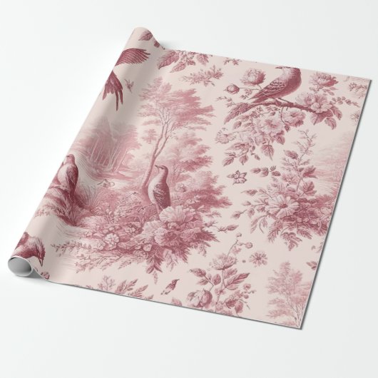 Toile Roze patroon Cadeaupapier (Uitgerold)