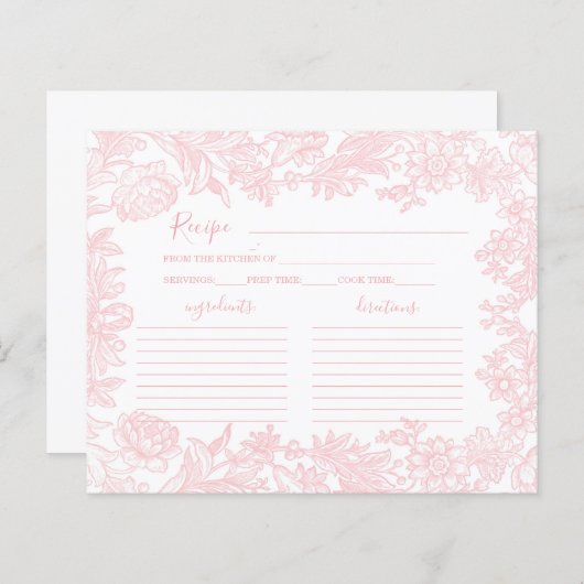 Toile  roze Vrijgezellenfeest Recept Kaart (Voorkant / Achterkant)