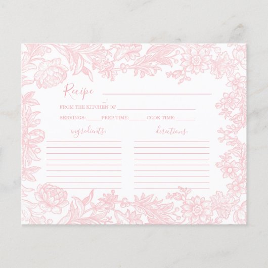 Toile  roze Vrijgezellenfeest Recept Kaart (Voorkant)