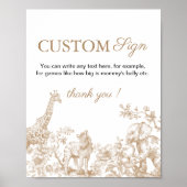 Toile Safari Baby Shower Custom Text Sign Poster (Voorkant)