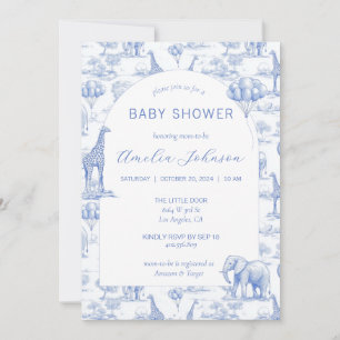 Toile Safari Blauwe Baby Shower Uitnodiging Dier