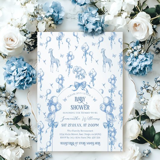 Toile Safari Dier Alle Blauwe Ballon Baby Shower Kaart