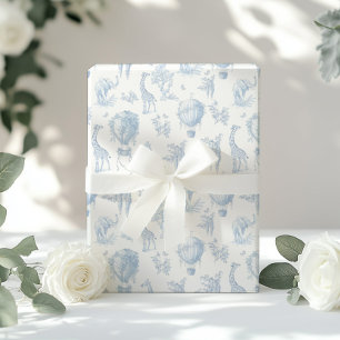 Toile Safari dieren Blauwe Hete luchtballonnen Cadeaupapier