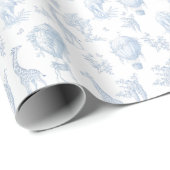 Toile Safari dieren Blauwe Hete luchtballonnen Cadeaupapier (Rol Hoek)