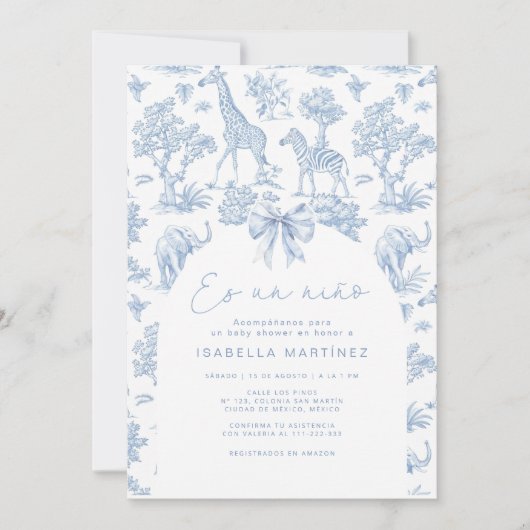 Toile Safari Es un niño Spaans baby shower Kaart (Voorkant)