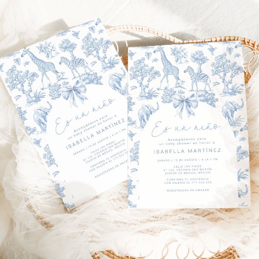 Toile Safari Es un niño Spaans baby shower Kaart