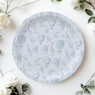 Toile Safari Hete Luchtballonnen Blauw Baby shower Papieren Bordje