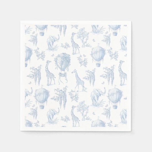 Toile Safari Hete Luchtballonnen Blauw Baby shower Servet (Voorkant)