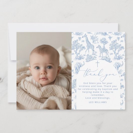 Toile Safari Jongen Doop Dank u kaart (Voorkant)