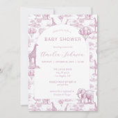 Toile Safari Roze Baby Shower Uitnodiging Dier (Voorkant)