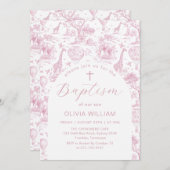 Toile Safari Roze meisje Doop uitnodiging (Voorkant / Achterkant)