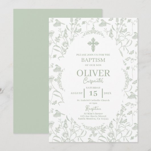 Toile Sage-doop Kaart (Voorkant / Achterkant)