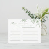 Toile Sage Green Floral Vrijgezellenfeest Recept Informatiekaartje (Staand voorkant)