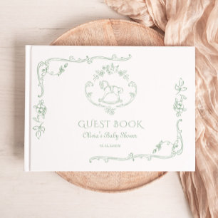 Toile Sage groen Rocking horse Baby shower Gastenboek