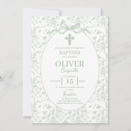 Toile Sage Groene doop Kaart (Voorkant)