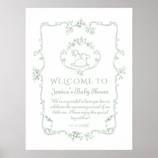 Toile Sage Rocking Horse baby shower Welkom Poster (Voorkant)
