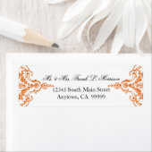 Toile Sinaasappel n wit Damask Swirl Bruiloft Labe Etiket (Insitu)