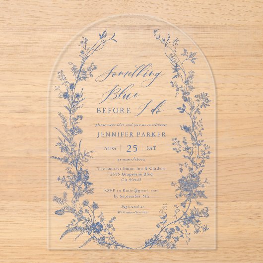 Toile Something Blue Bruidsfeest Boog Acryl Uitnodigingen (Voorkant)