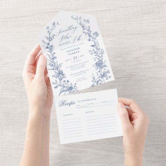 Toile Something Blue Vrijgezellenfeest All In One Uitnodiging (Afscheurbaar)