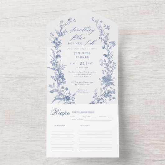 Toile Something Blue Vrijgezellenfeest All In One Uitnodiging (Binnen)