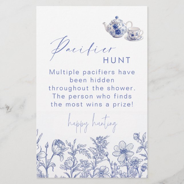 Toile Tea Time Baby shower Pacifier Hunt (Voorkant)