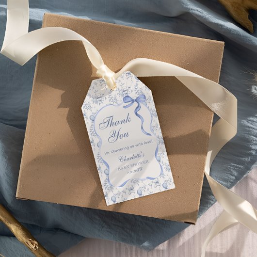 Toile Teddy Bear Baby shower Bedankt Gift Label Cadeaulabel