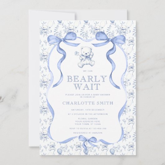 Toile Teddy Bear Baby shower Kaart (Voorkant)