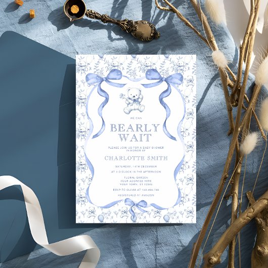 Toile Teddy Bear Baby shower Kaart