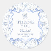Toile Teddy Bear Chinoiserie Baby shower Dank u Ronde Sticker (Voorkant)