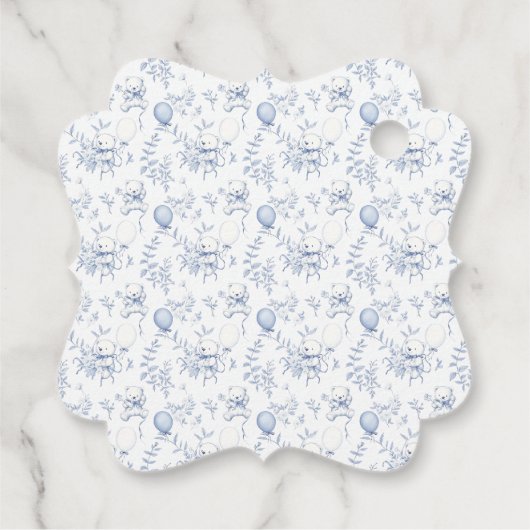 Toile Teddy Bear Dusty Blue Baby shower Dank u Bedankjes Labels (Achterkant)