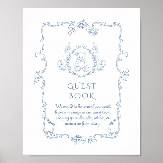 Toile  teddybeer baby shower Gastboek Poster (Voorkant)